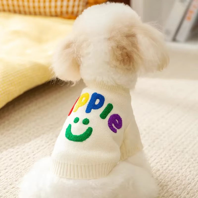 Pet Clothing Spring and Autumn Dog Hoodie Elastic White Smile Sweater Suitable for Small and Medium Sized Dogs Ropa Para Perros