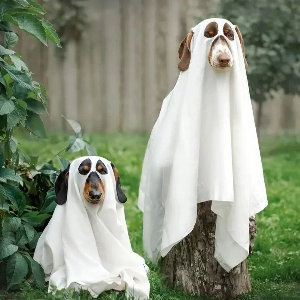Pet Transformation Costume Breathable Dog Ghost Cape Decorative Scary Ghost Dog Cloak Soft Pet Cosplay Clothes Halloween