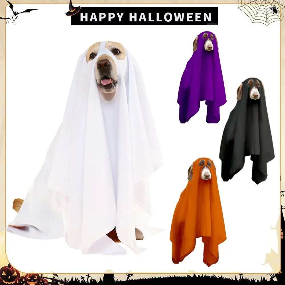 Pet Transformation Costume Breathable Dog Ghost Cape Decorative Scary Ghost Dog Cloak Soft Pet Cosplay Clothes Halloween